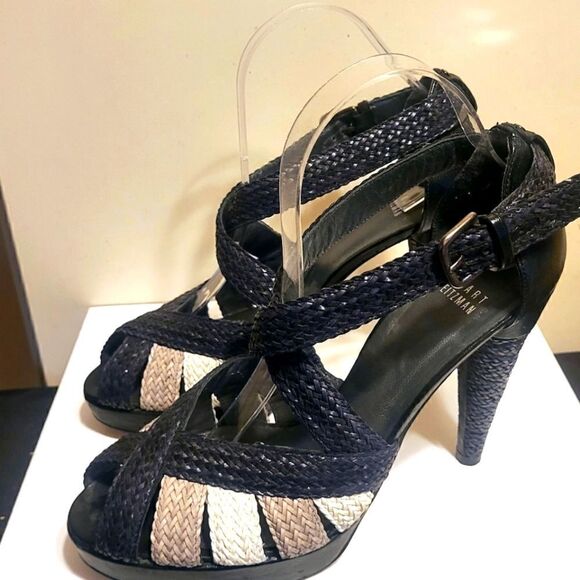 Stuart Weitzman Bradford Black Woven Leather Straps Platform Sandals sz.8.5 $375 - Picture 4 of 11